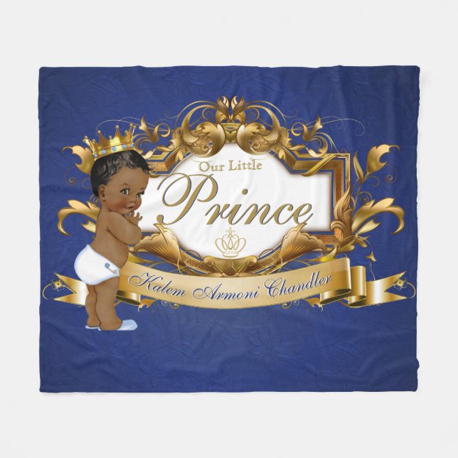 Royal African Prince Blue and Gold Fancy Fleece Blanket (Front (Horizontal))