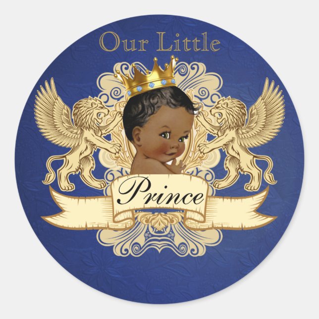 Royal African Prince| Blue & Gold| Elegant Classic Round Sticker (Front)