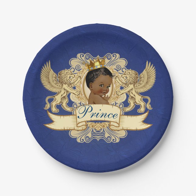 Royal African Prince Elegant Blue & Gold Paper Plate (Front)