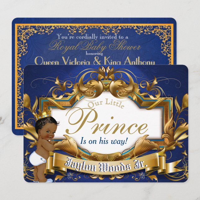 Royal African Prince Fancy Royal Blue and Gold Inv Invitation (Front/Back)