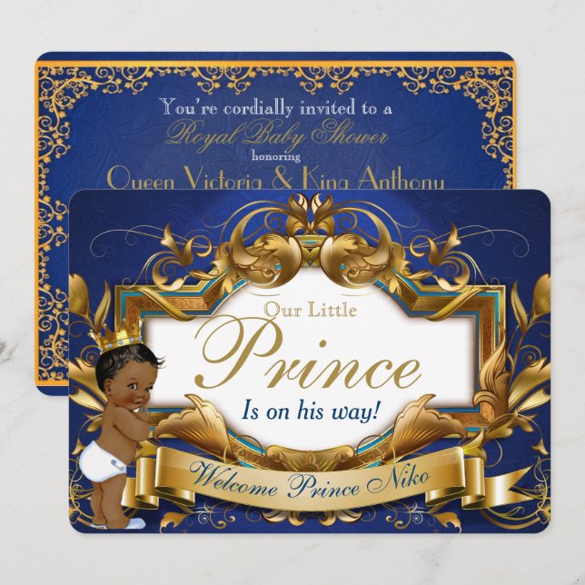 Royal African Prince Fancy Royal Blue and Gold Invitation (Front/Back)