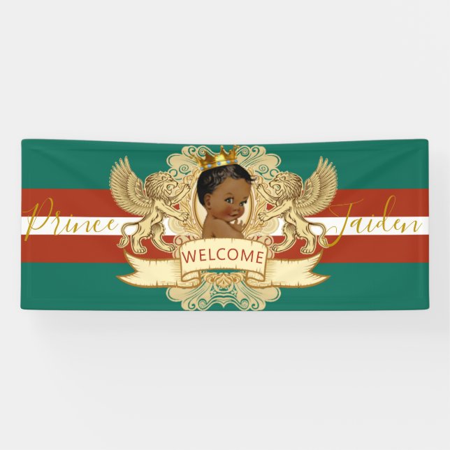 Royal African Prince Green|Red Baby Shower Welcome Banner (Horizontal)