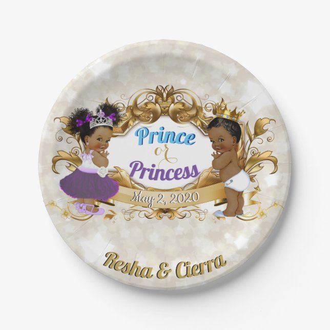 Royal African Prince or Princess| Purple & Blue Paper Plate (Front)