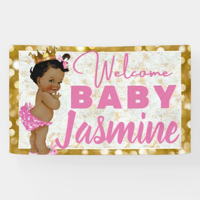 Royal African Princess Pink|Gold Marble & Glitter Banner (Horizontal)