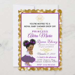Royal African Princess Purple Gold Glitter Fancy Invitation
