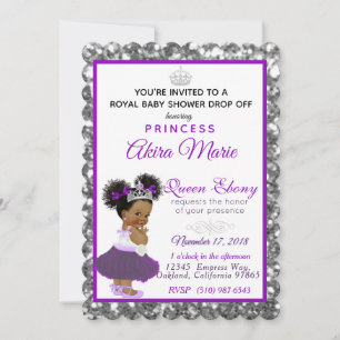 Royal African Princess Purple Silver Glitter Fancy Invitation
