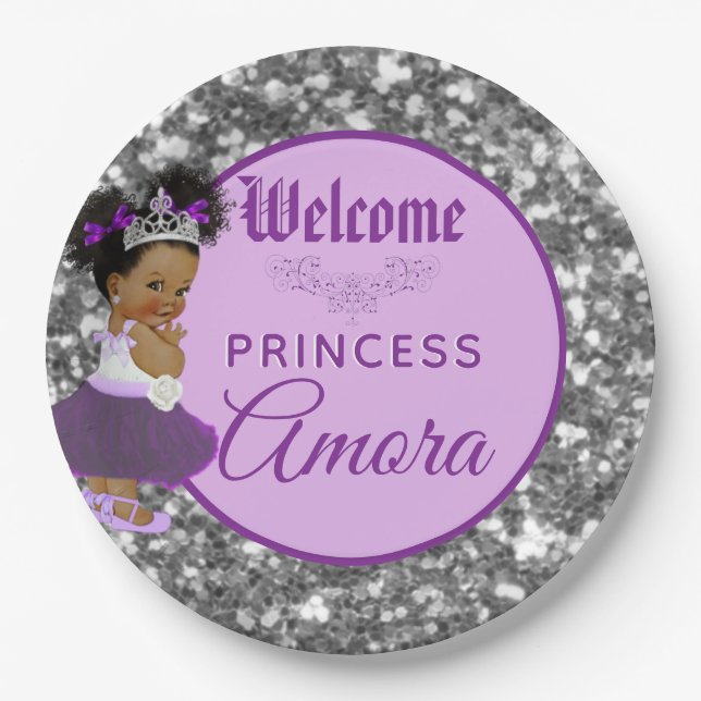 Royal African Purple Princess| Silver glitter Paper Plate (Front)