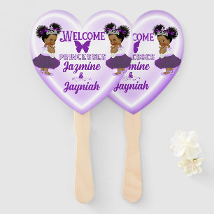 Royal African Purple Princesses Twin Baby Shower Hand Fan