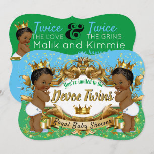 Royal African Twin {BOYS} Blue and Green Invitation