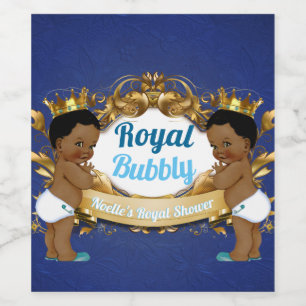 Royal African Twin Boys  Royal Blue & Gold Elegant Wine Label