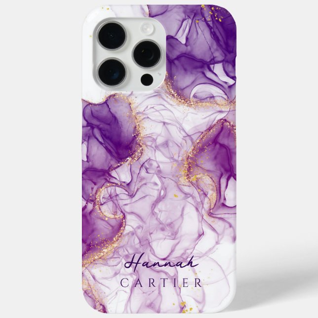 Royal Amethyst GoldGlitter Watercolor Customisable Case-Mate iPhone Case (Back)