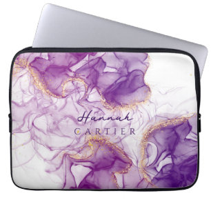 Royal Amethyst GoldGlitter Watercolor Customisable Laptop Sleeve