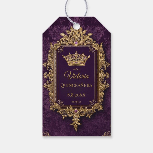 Royal Amethyst Quinceañera, custom Gift Tags (Front)