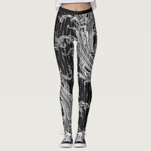 Royal Antonietta Black White Silver Grey Drops Leggings