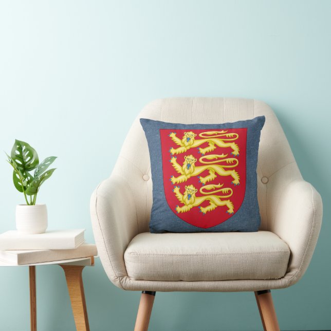 Royal Arms of England On Blue Denim Faux Linen Cushion (Chair)