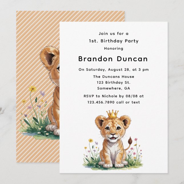 Royal Baby Lion 1st. Birthday Party  Invitation (Front/Back)