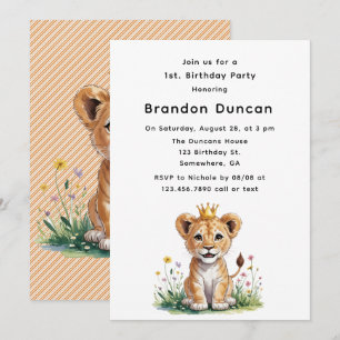 Royal Baby Lion 1st. Birthday Party  Invitation