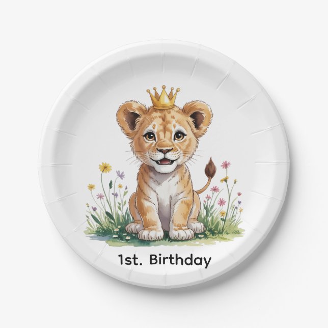 Royal Baby Lion 1st. Birthday Party Paper Plate (Front)