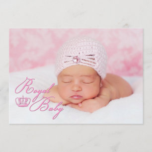 Royal Baby Pink With Crown Birth Announcement