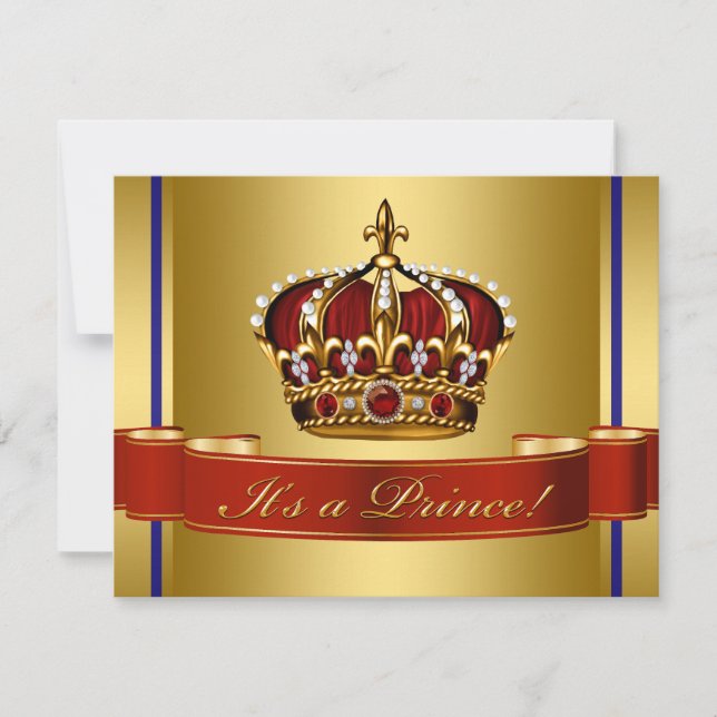 Royal Baby Red Blue and Gold Prince Baby Shower Invitation (Front)