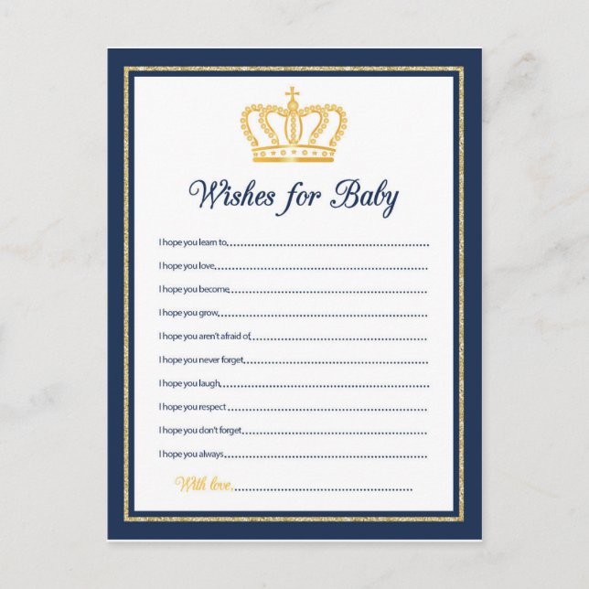 Royal Baby Shower wishes for baby Advice Card (Front)