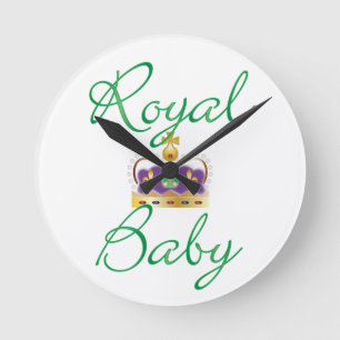Royal Baby with Purple and Gold Crown Round Clock