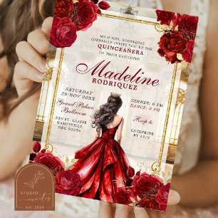 Royal Ballroom Burgundy Red Quinceanera Invitation
