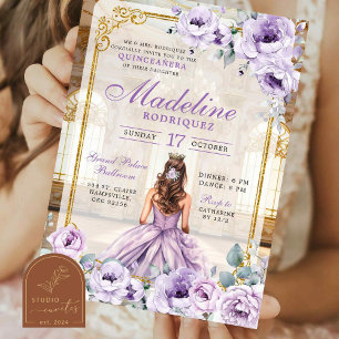 Royal Ballroom Gold and Purple Quinceanera Invitation
