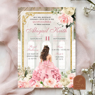Royal Ballroom Rose Gold Bow Coquette Quinceanera Invitation