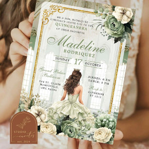 Royal Ballroom Sage Green Quinceañera Invitation