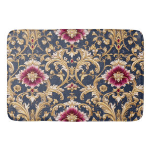 Royal Baroque Floral on Deep Blue Bath Mat