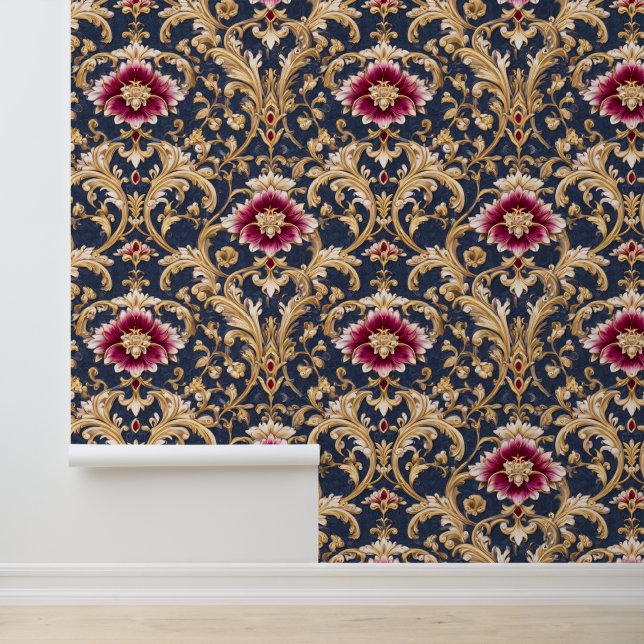 Royal Baroque Floral on Deep Blue Wallpaper (Application)