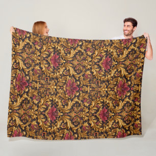 Royal Baroque Floral with Gold Ornament Fleece Blanket