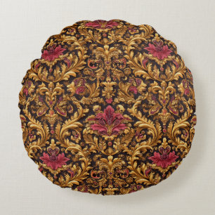 Royal Baroque Floral with Gold Ornament Round Cushion