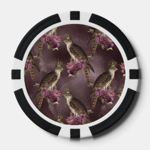 Royal Birds Crowned Purple Flowers Royalty Nature Poker Chips