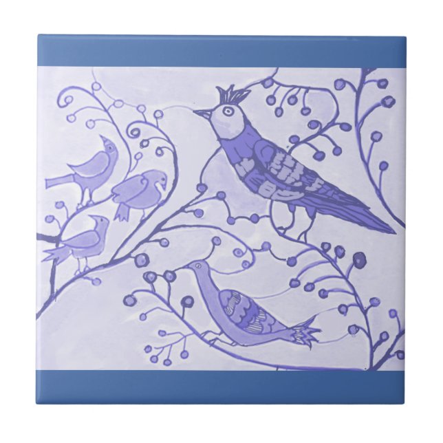Royal Birds Delft Blue Ceramic Tile 4.25" (Front)