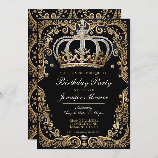 Royal Birthday Party Crown Ornate Invitation (Front/Back)
