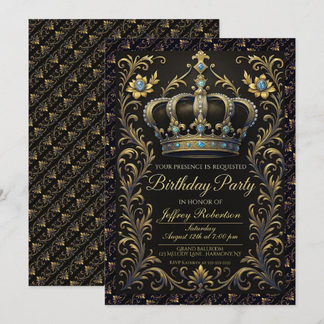 Royal Birthday Party Crown Ornate Invitation (Front/Back)