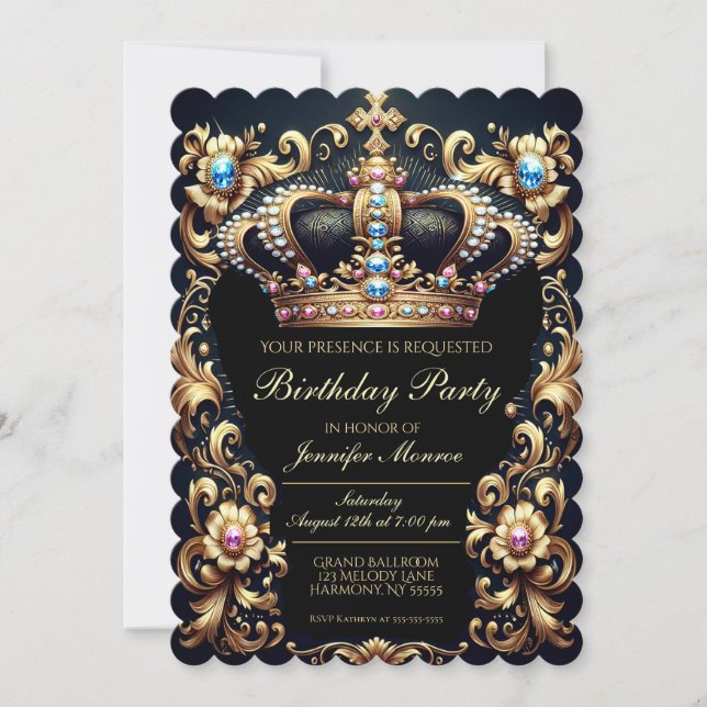Royal Birthday Party Crown Ornate Invitation (Front)