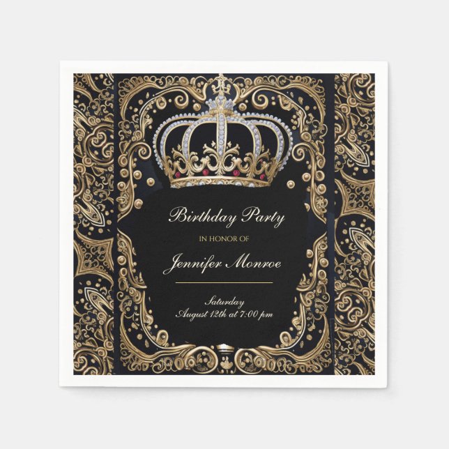 Royal Birthday Party Crown Ornate Invitation Napkin (Front)