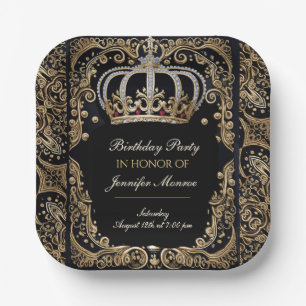 Royal Birthday Party Crown Ornate Invitation Paper Plate