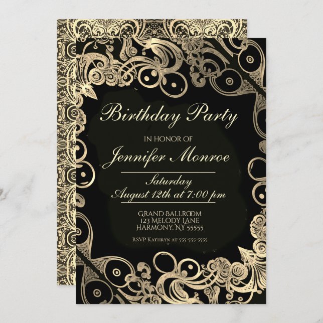 Royal Birthday Party Gold Ornate Invitation (Front/Back)