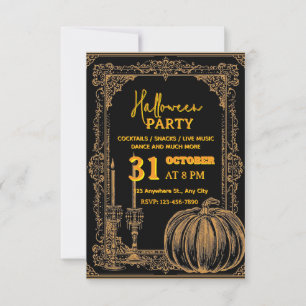 Royal Black-and-Gold Halloween Party Invitation 
