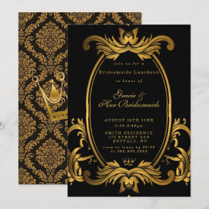 Royal Black Gold Bridesmaids Luncheon Invitation