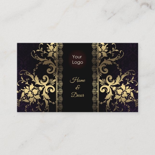 Royal Black & Gold Customisable Business Card (Front)
