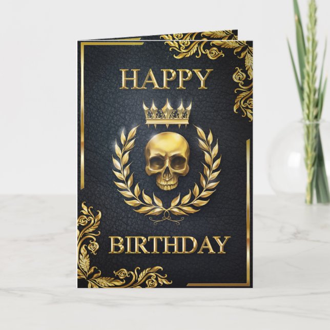 Royal Black & Gold King of the Dead Birthday Card (Front)