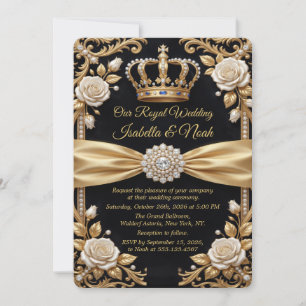Royal Black Gold Wedding Invitation Luxury Crown