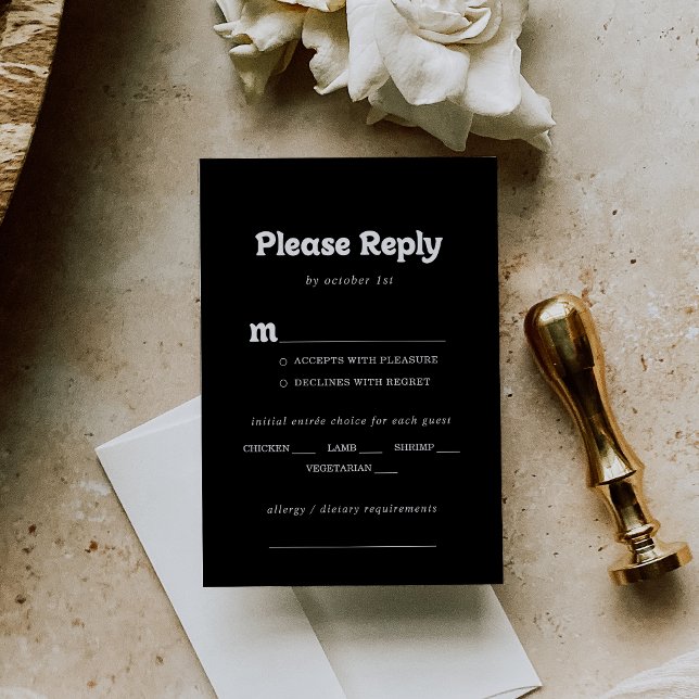 Royal Black Minimal Wedding Menu Choice RSVP (Creator Uploaded)