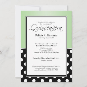 Royal Black Polka Dot Green Quinceañera Invitation