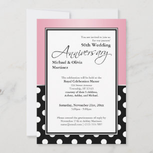 Royal Black Polka Dot Pink 50th Anniversary Invitation